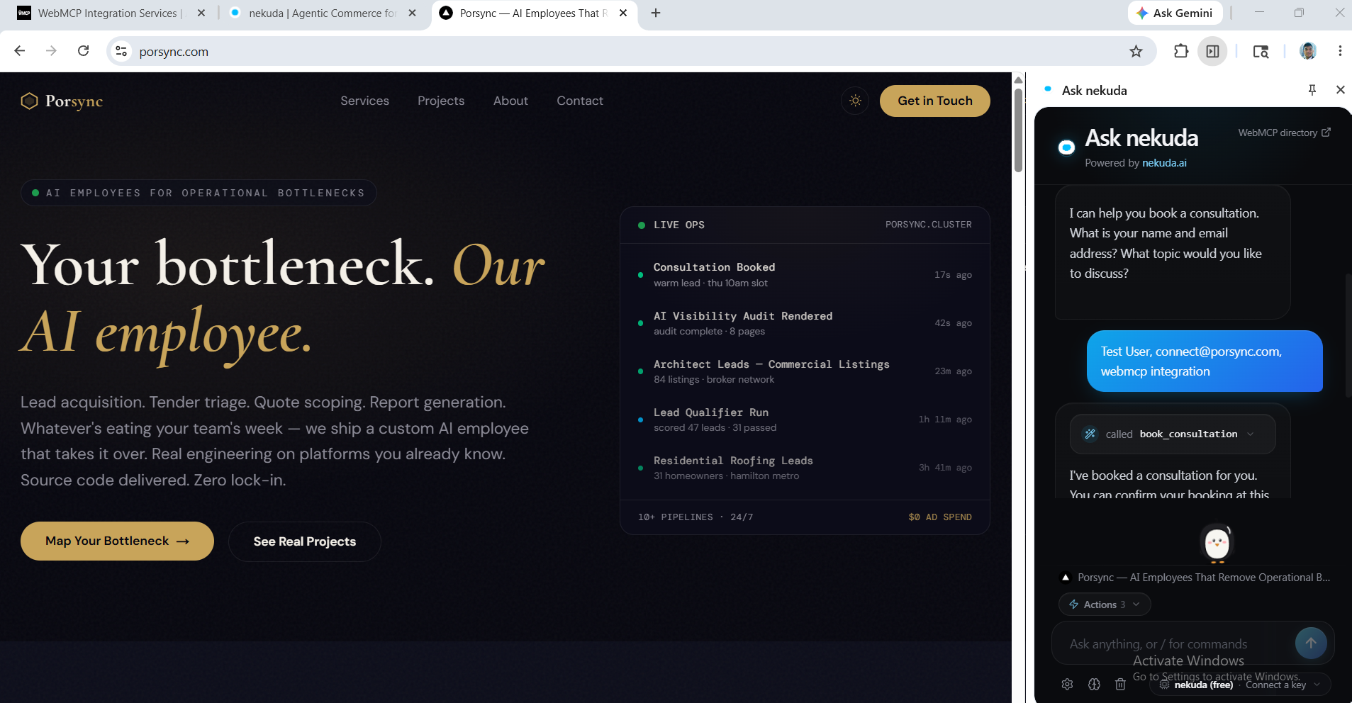 nekuda widget booking a consult on porsync.com — success