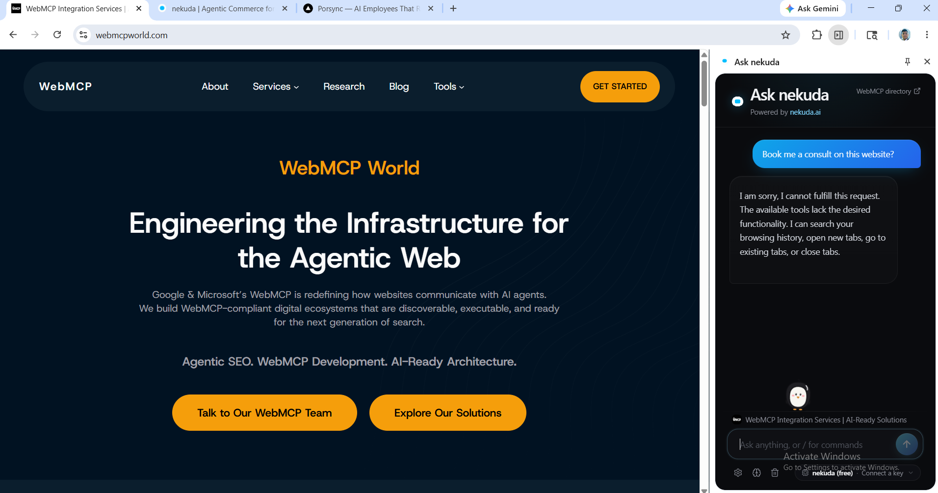 nekuda widget on webmcpworld.com — cannot fulfill request